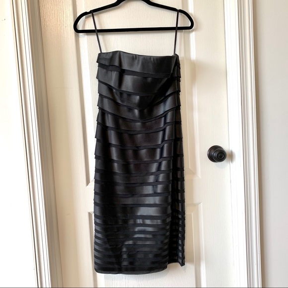 WHBM Black Strapless Satin Blend Midi Dress—SZ. 2 - Picture 3 of 9